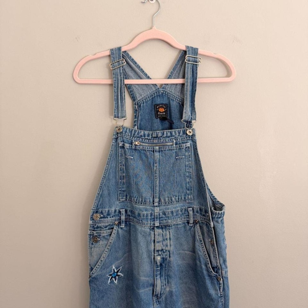 VINTAGE ROUTE 66 FLORAL DENIM OVERALLS - Picture 2 of 7